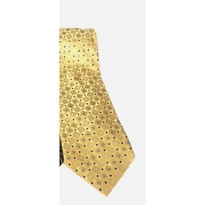 VTG Pronto Uomo Silk Tie Butter Yellow Blue Gold Preppy Classic Groom Wedding